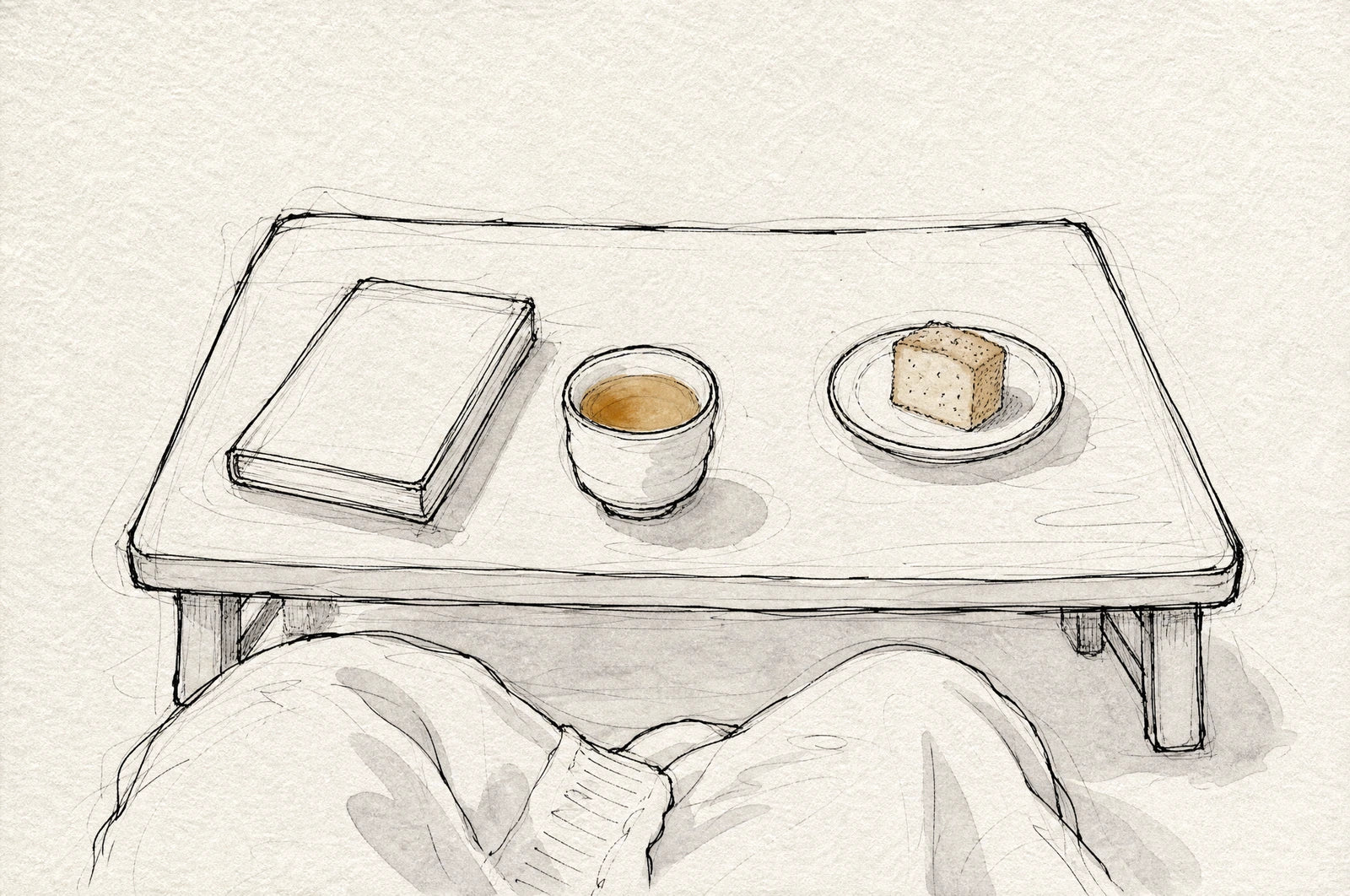 A cup of hojicha in the evening with a piece of cake