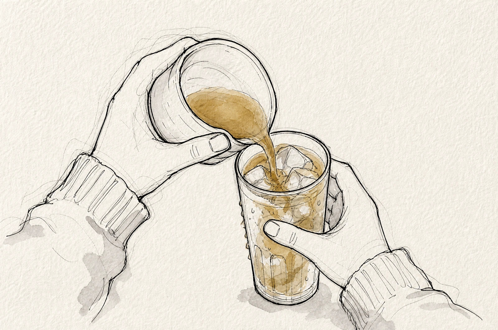 Whisked hojicha poured over ice
