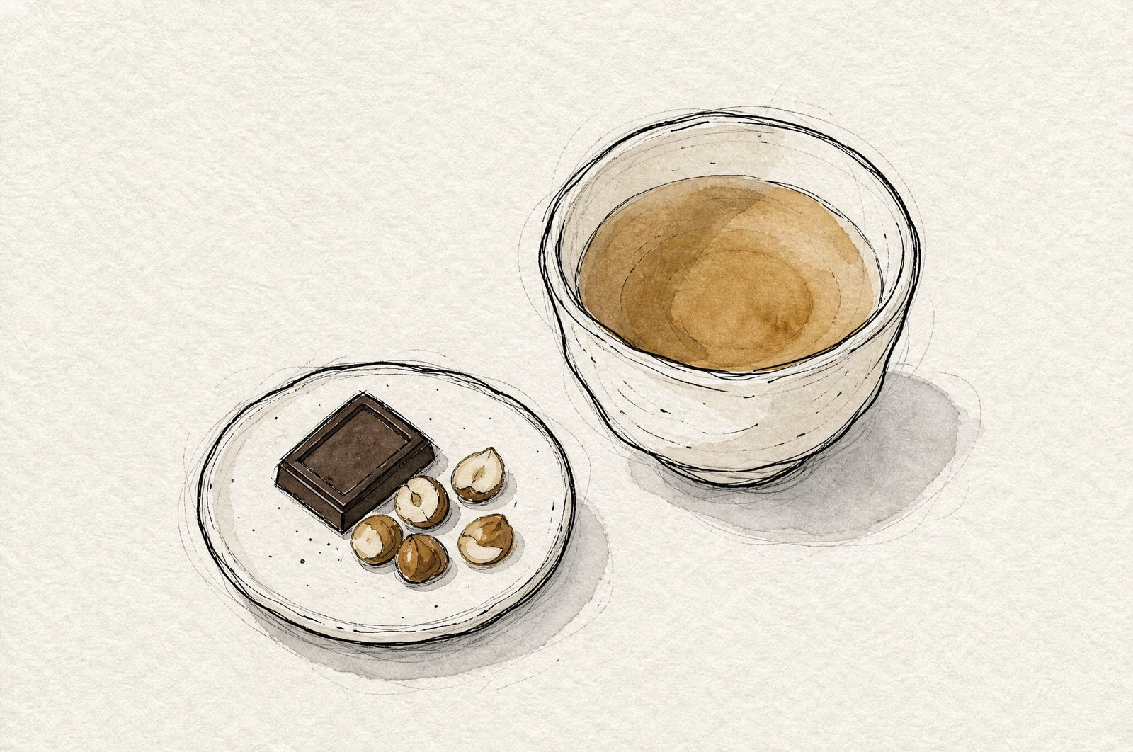 Hojicha with dark chocolate and roasted hazelnuts