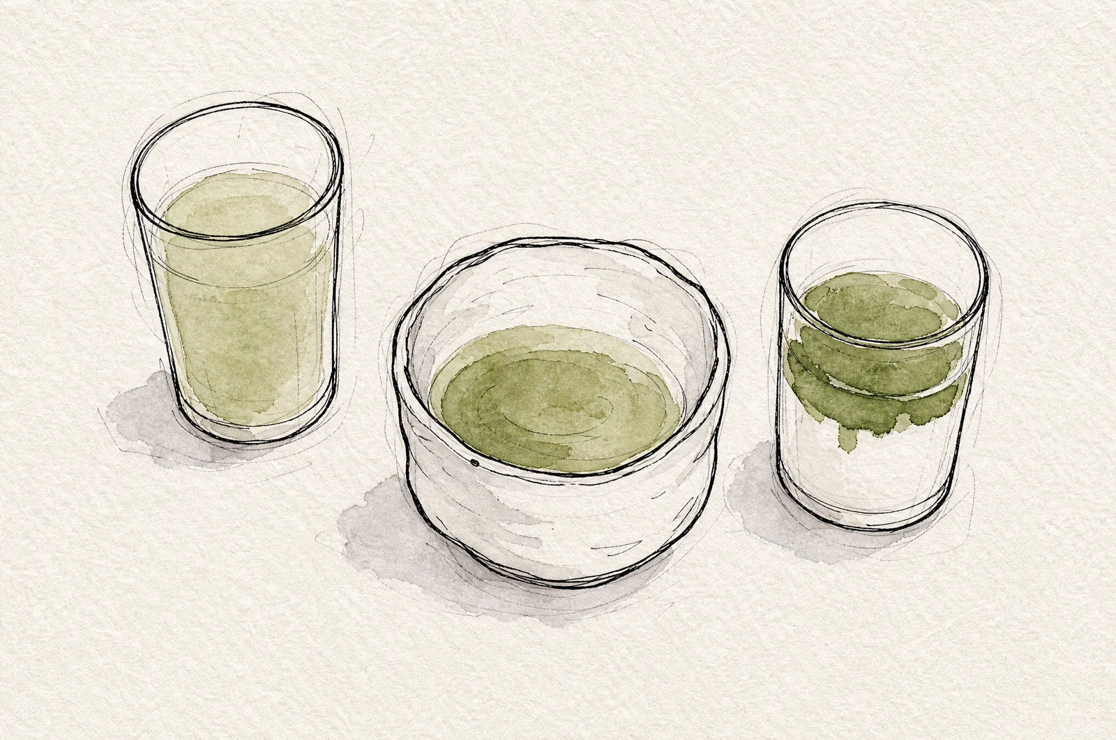 A watery latte and a latte with a clear green layer