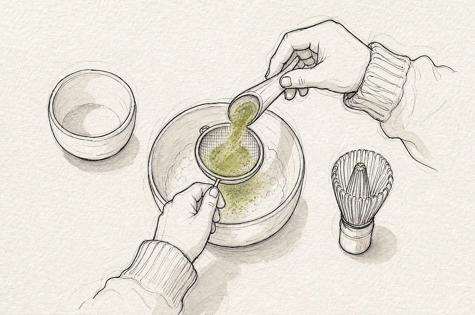 Matcha sifted into flour
