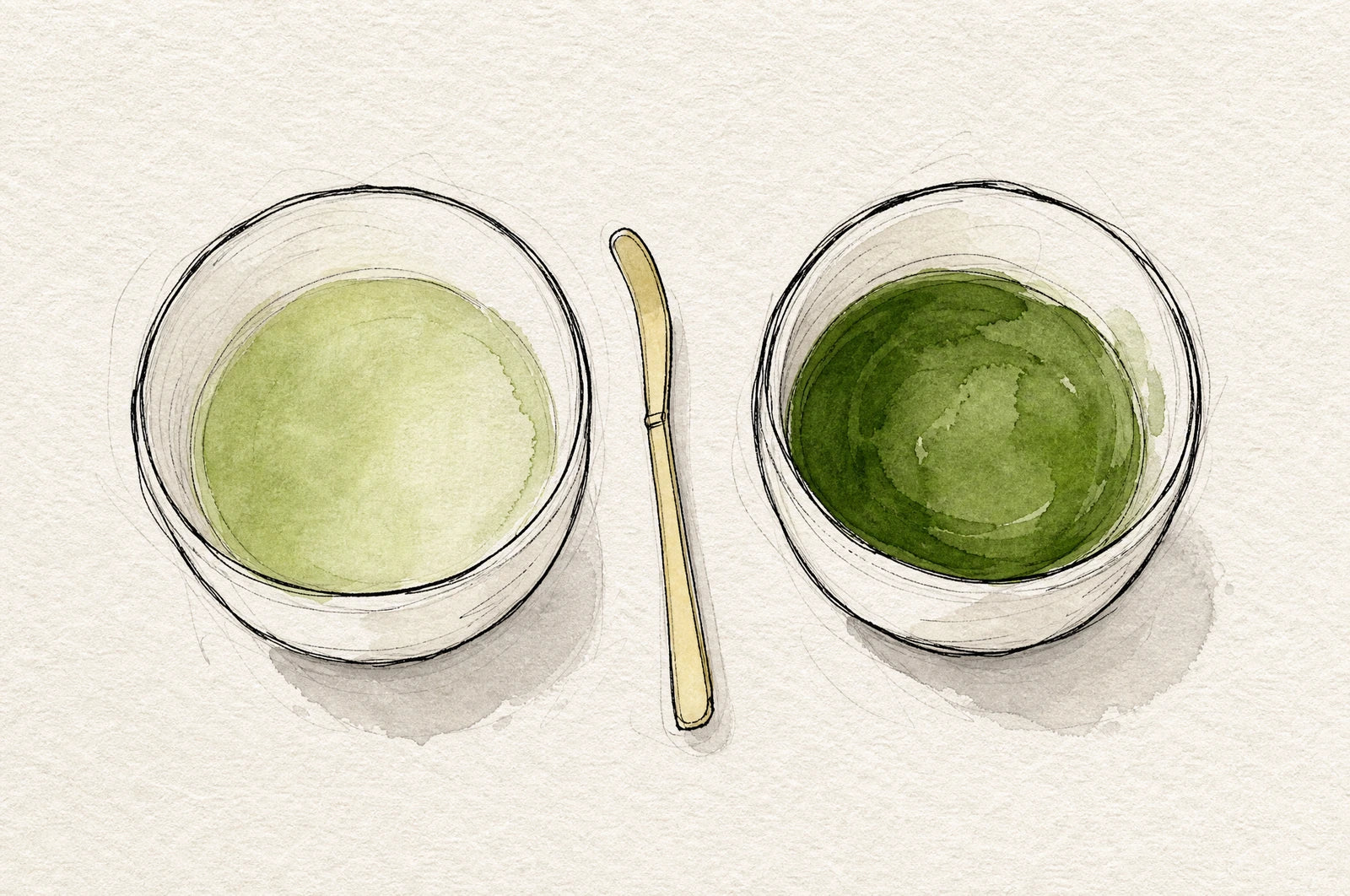 Usucha with fine foam and thick koicha in two bowls
